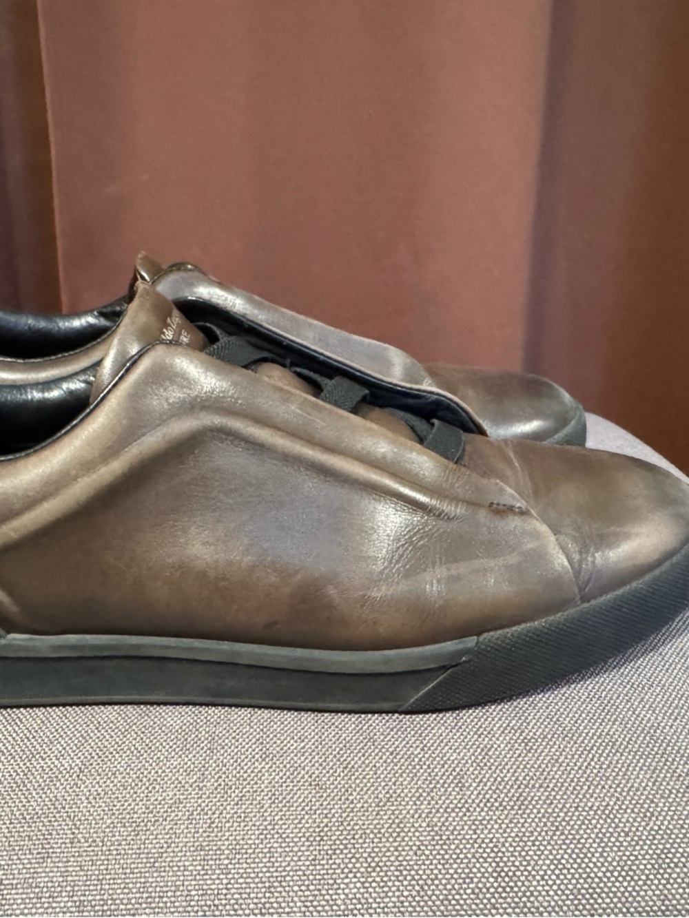 Ermenegildo Zegna Triple Stitch Brown Leather Sneakers (Couture Line)